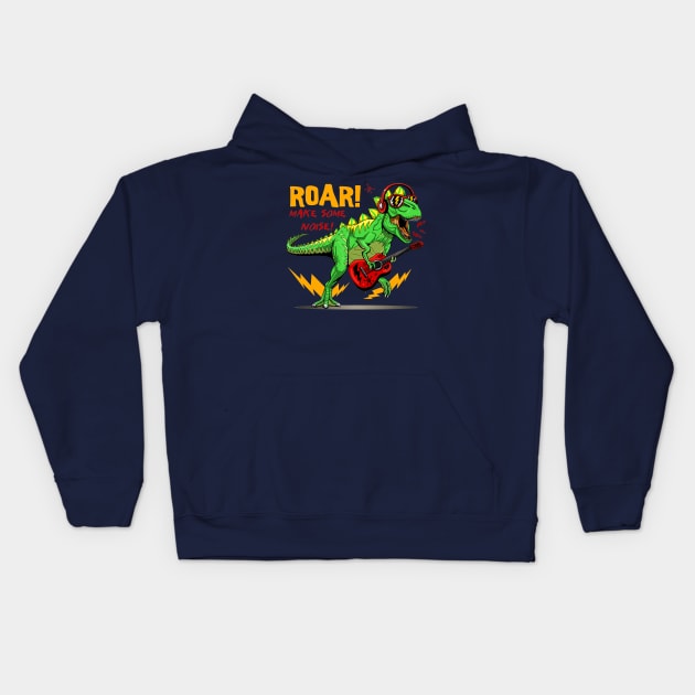 crazy t rex dinosaur rocking guitar Kids Hoodie by hayr pictures